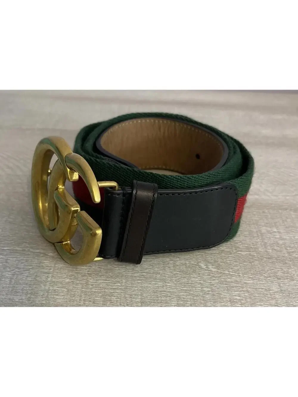 Gucci Green & Red Striped #409416 HE21T 105•42 #480199 Double G Web Belt! MZZ8